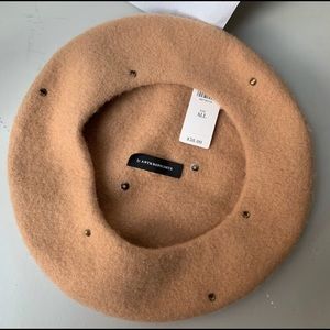 Anthropologie 100% Wool Tan Beret with Gems